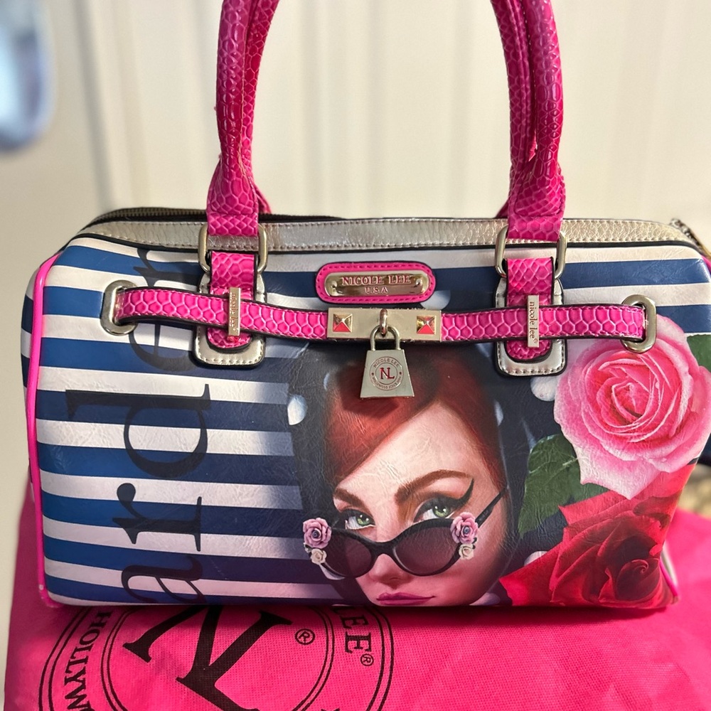 Nicole Lee Striped Pink and Multicolor Satchel